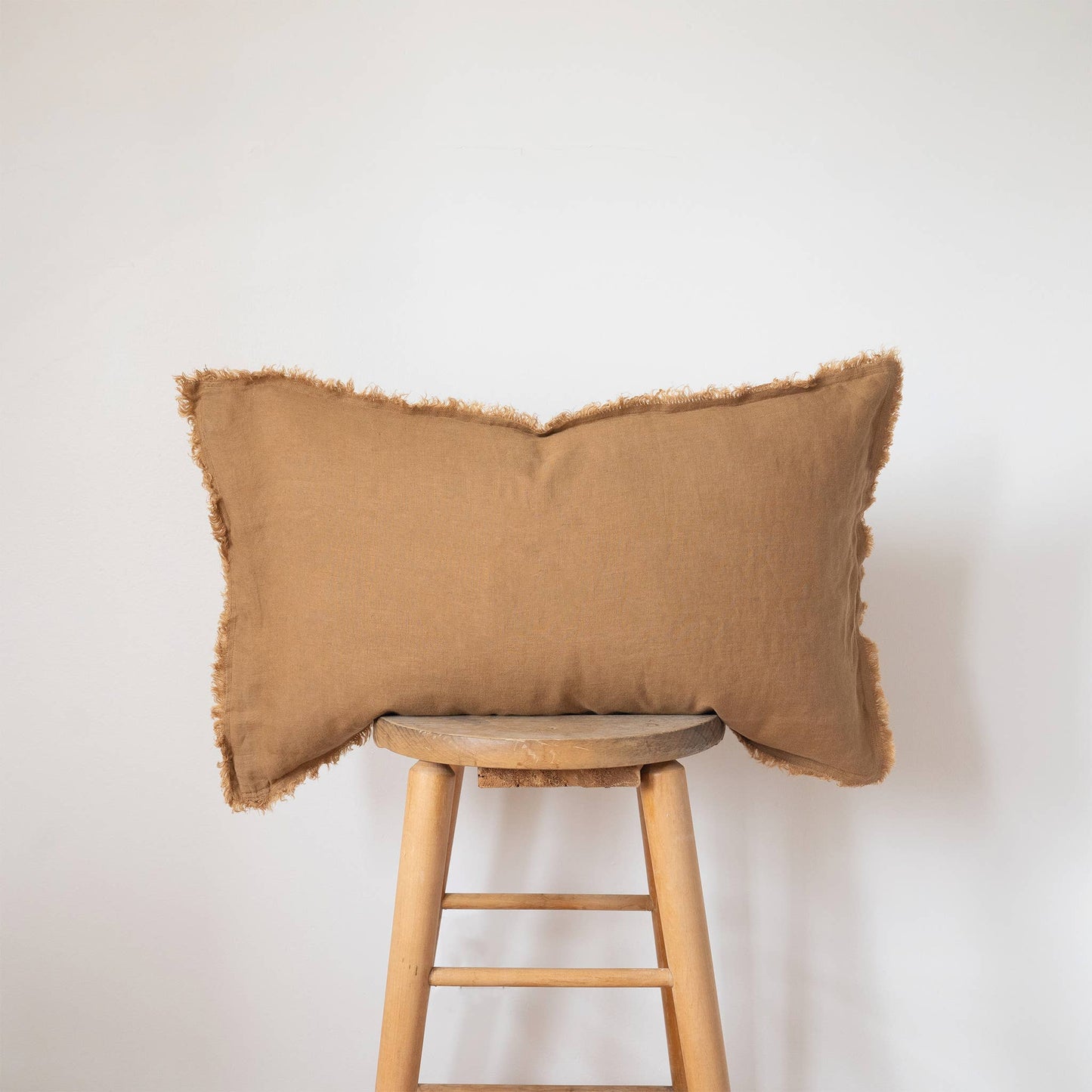 Lumbar Fringed Linen Pillow COVER - Camel
