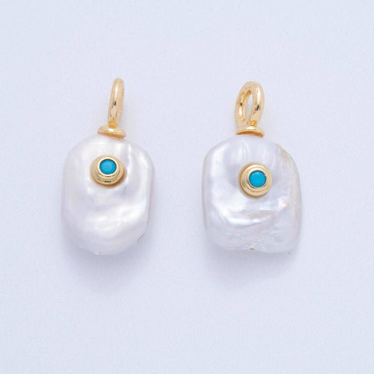Freshwater Island Drop Pearl Charm w turquoise