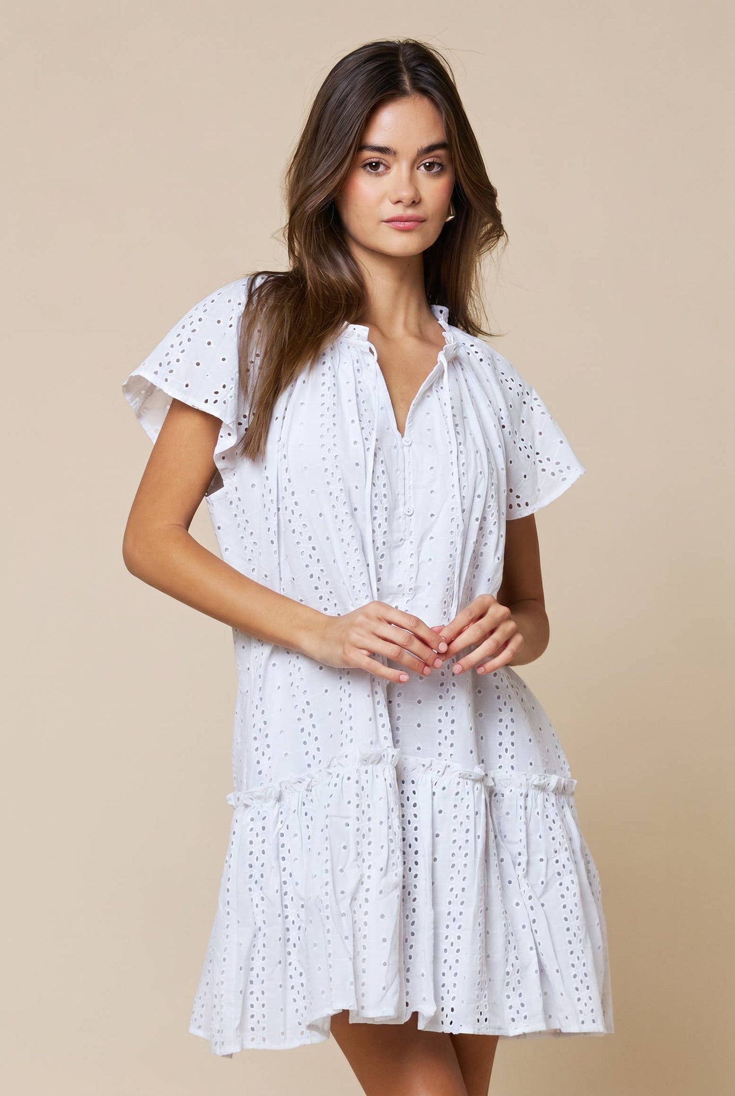 Eyelet Ruffled White Dress