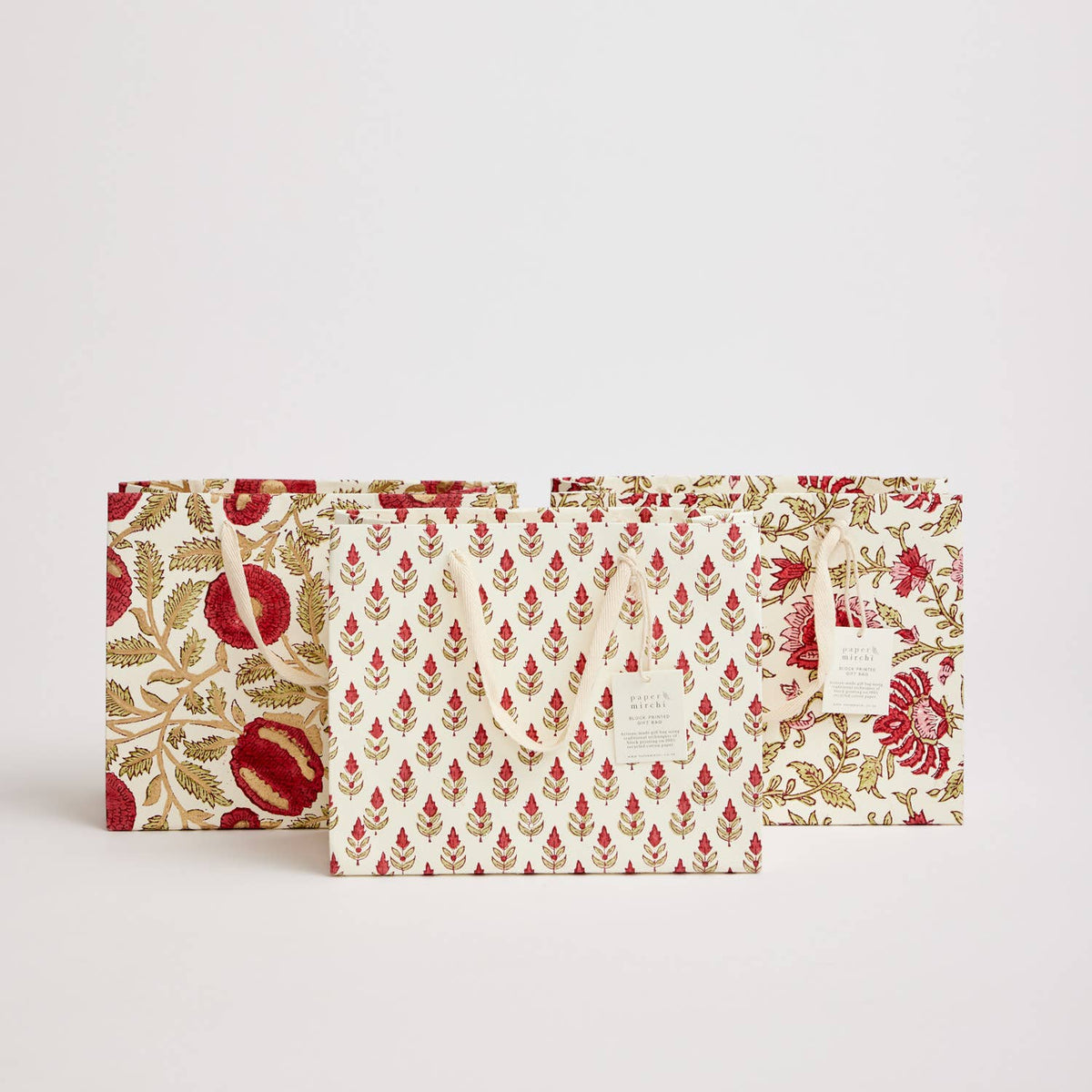 Block Printed Gift Bags (Medium) - Scarlet