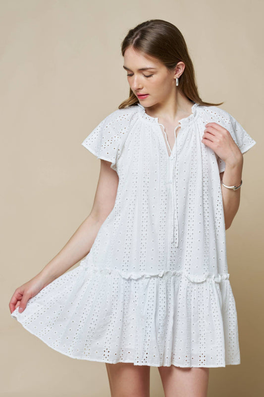 Eyelet Ruffled White Dress