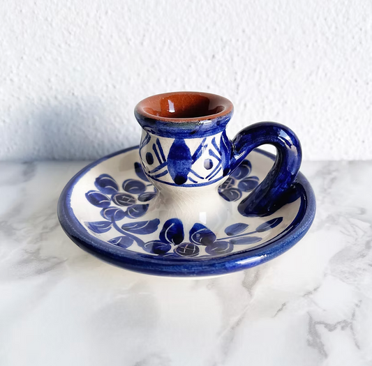 Portuguese Blue Gardenia Candlestick Holder