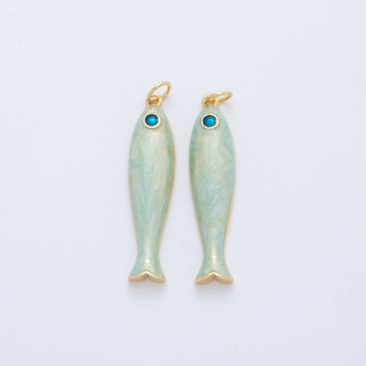 Pearl Enamel Sardine Fish Charm