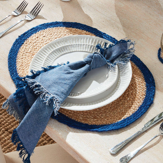 Navy & Jute Oval Placemat