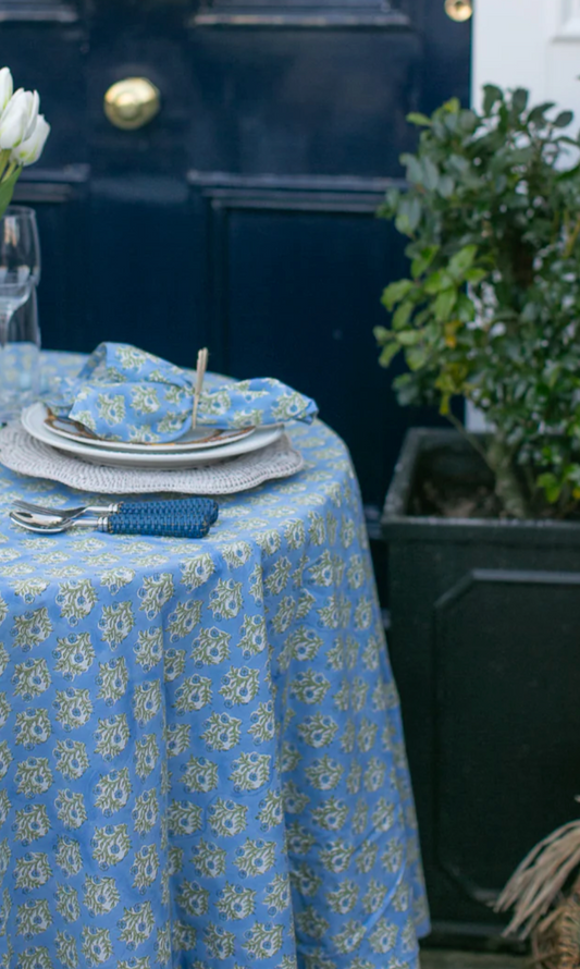 Emily Blue Round Tablecloth
