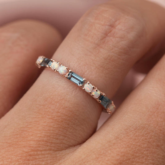 Blue Topaz & Opal with Rose Gold Ring