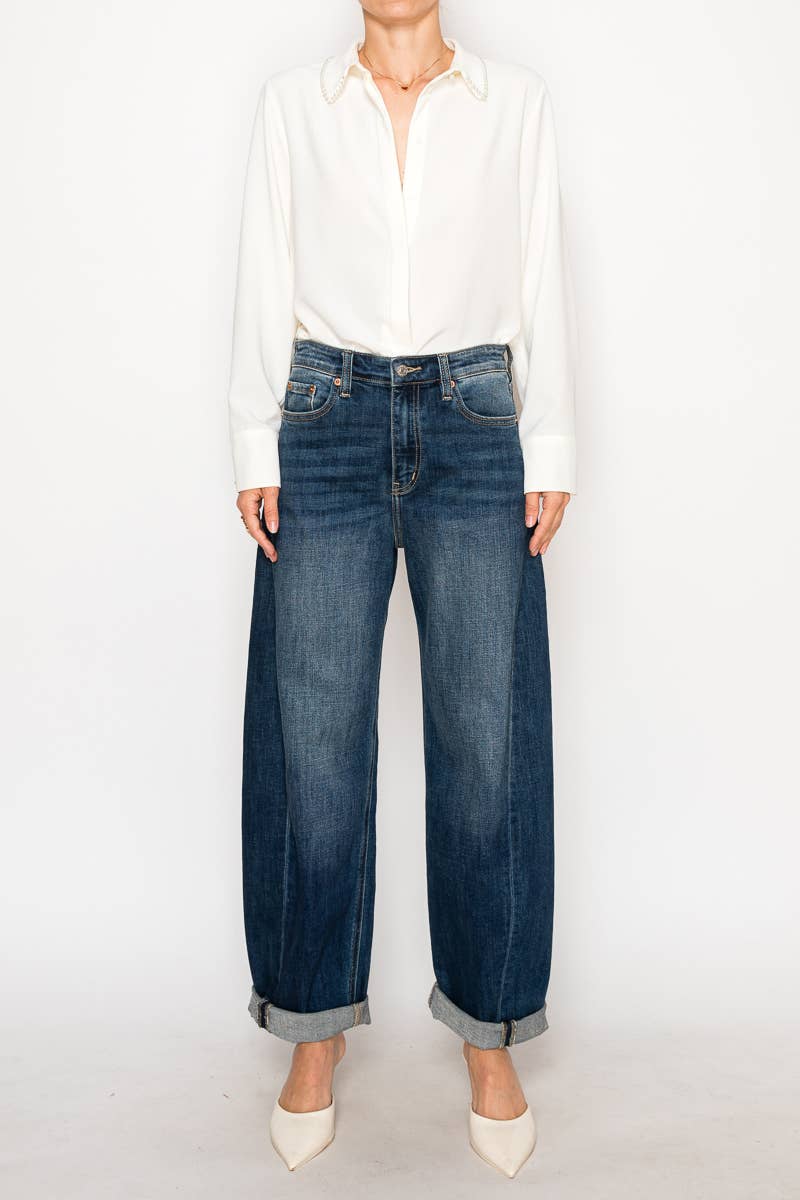 Dark Wash Barrel Jeans