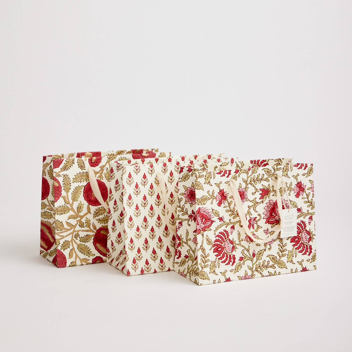 Block Printed Gift Bags (Medium) - Scarlet