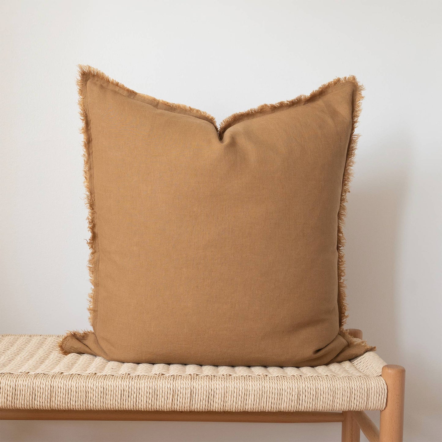 Square Fringed Linen Pillow COVER - Camel