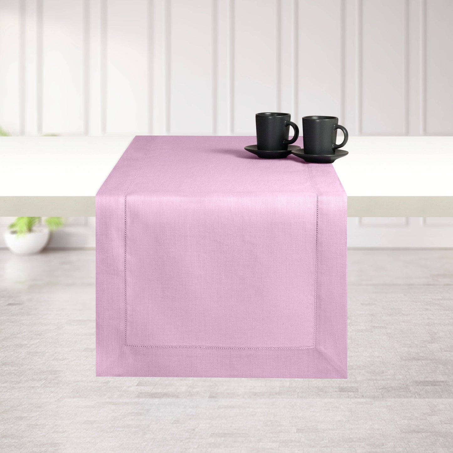 Lavender Linen Table Runner with Hemstitch