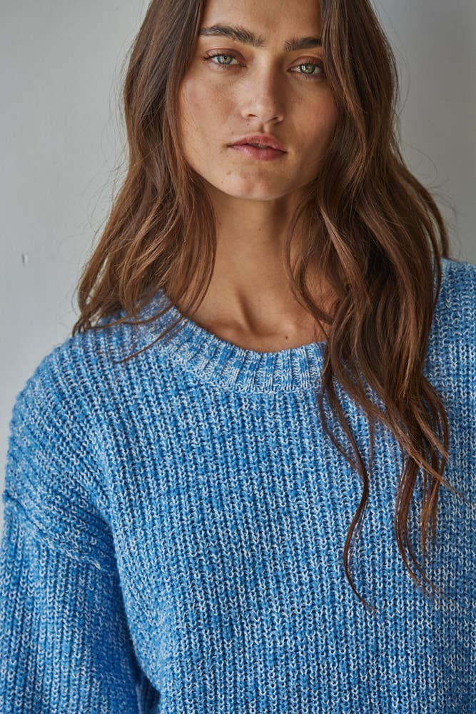 Blue Heathered Cotton Sweater