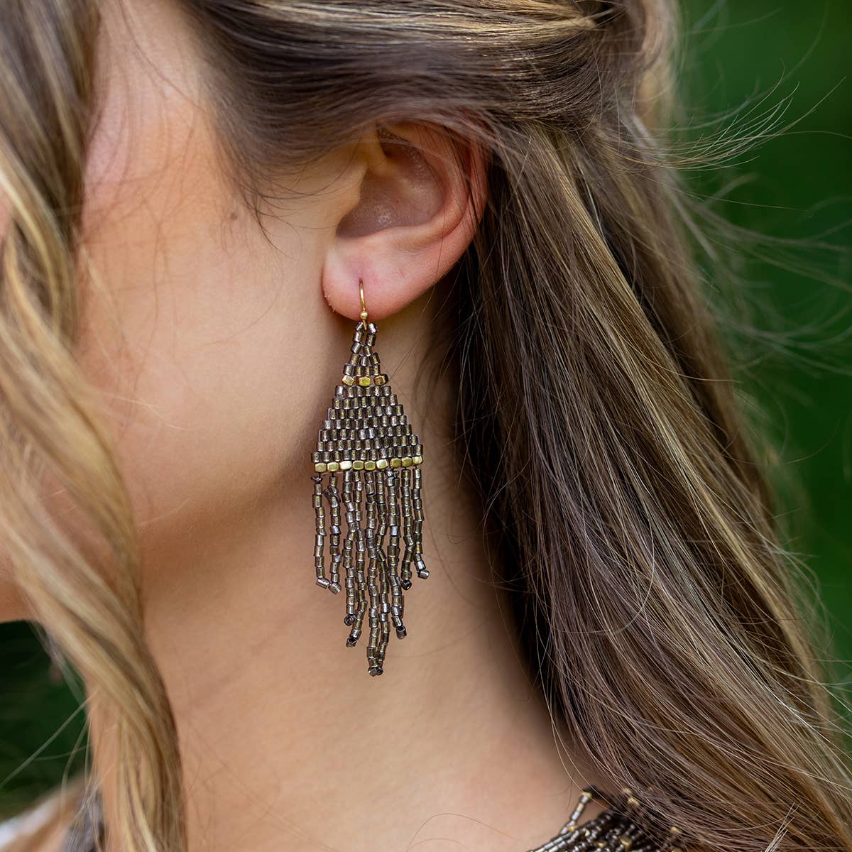 Smoke Fringe Bead Earrings
